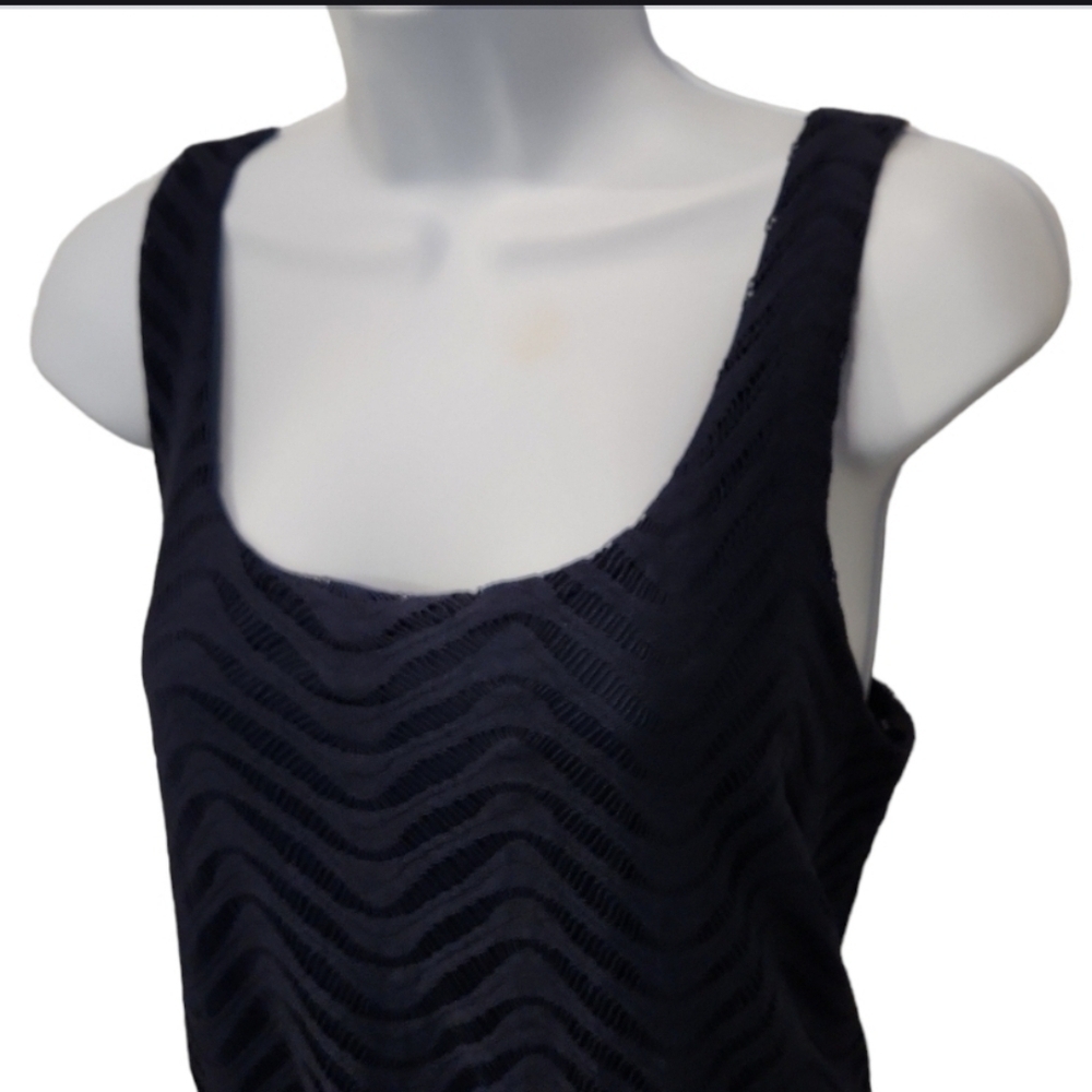 City Triangle Blue Chevron Lace Overlay Midi Dress - Picture 3 of 6